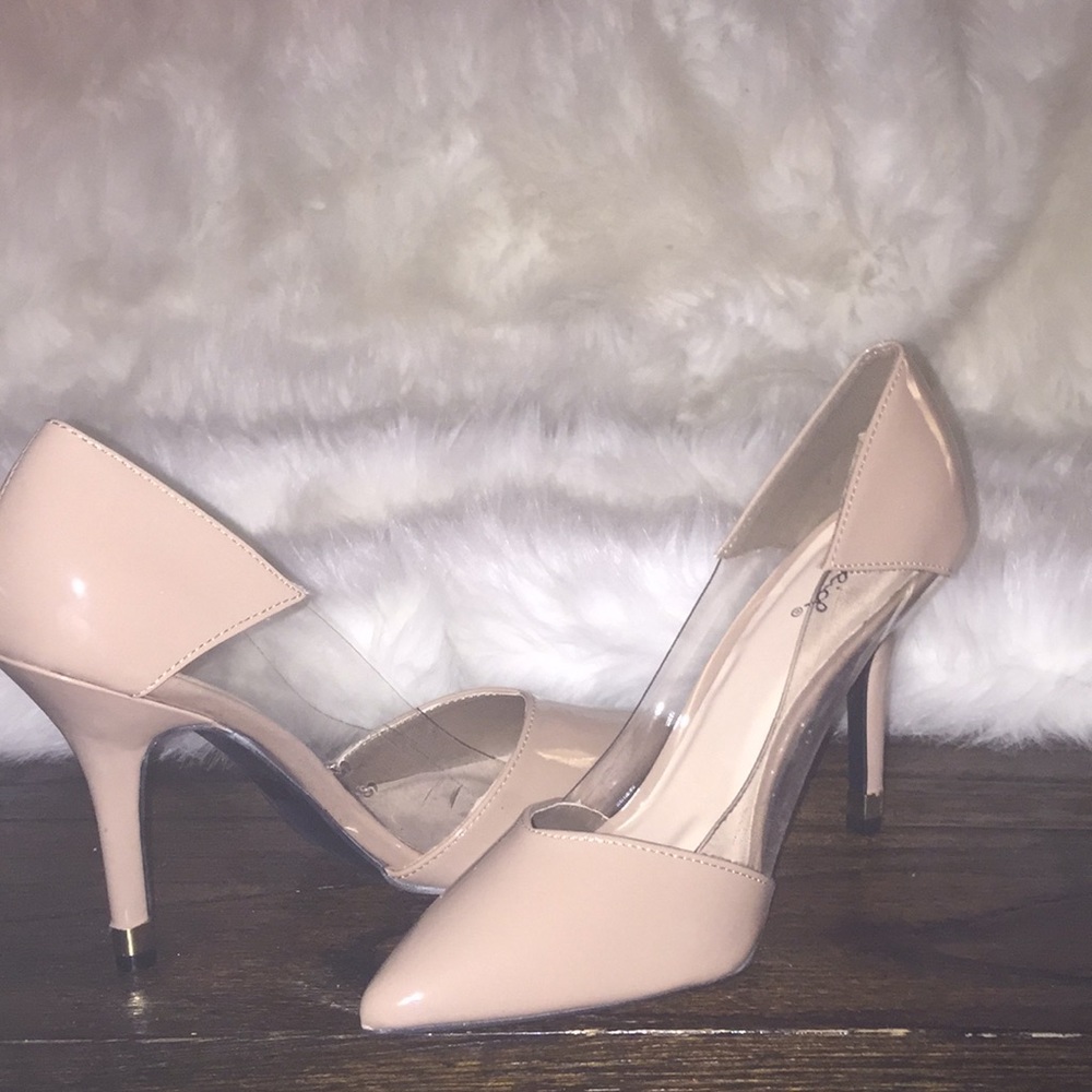Tan clear sides heels